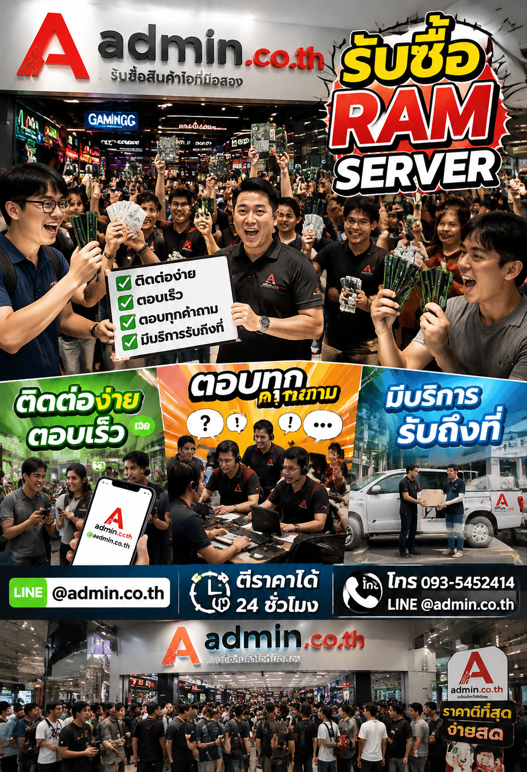 ภาพข้อมูลติดต่อ admin.co.th สำหรับบริการรับซื้อ RAM Server