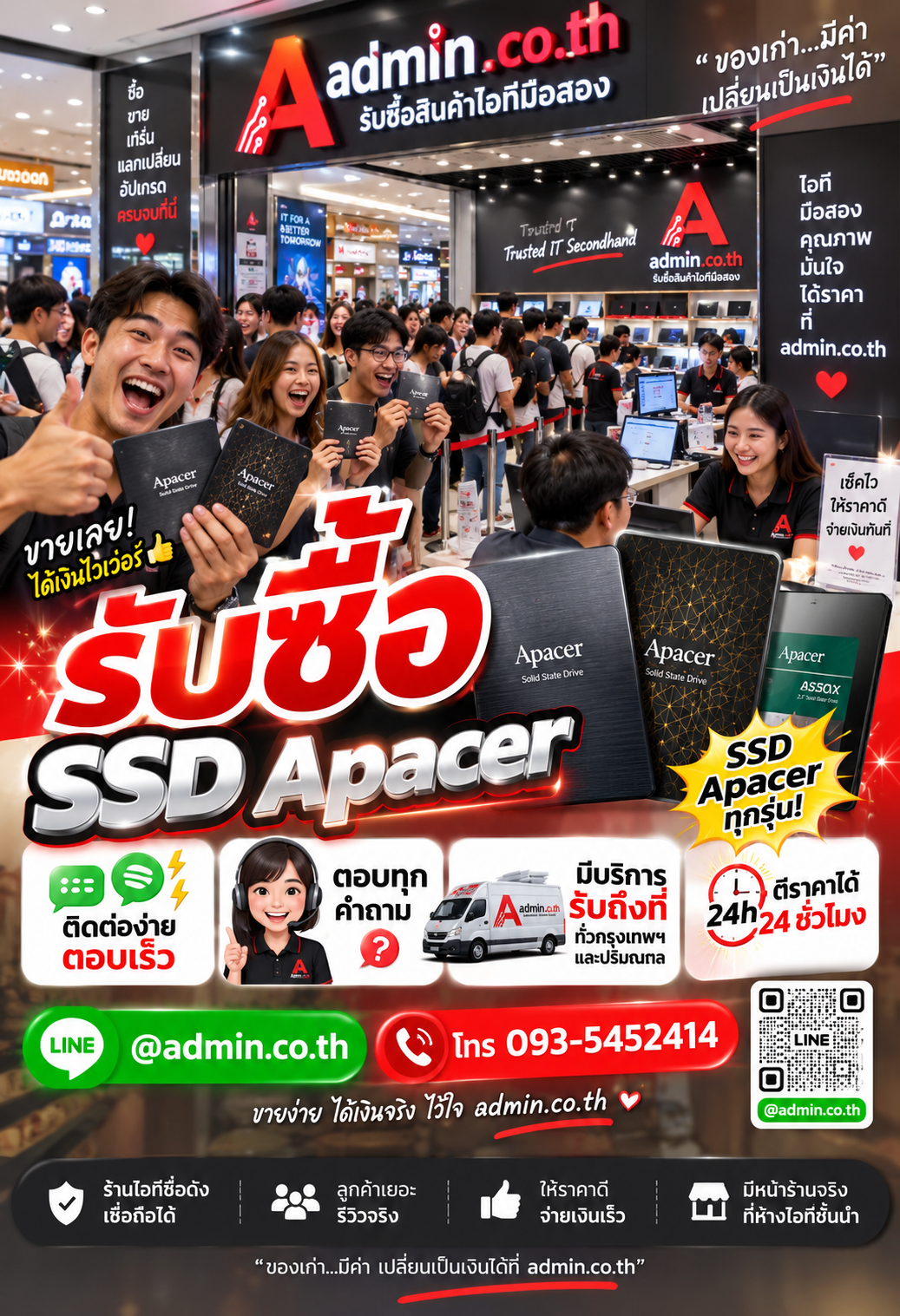 ติดต่อรับซื้อ SSD Apacer LINE @admin.co.th โทร 093-5452414